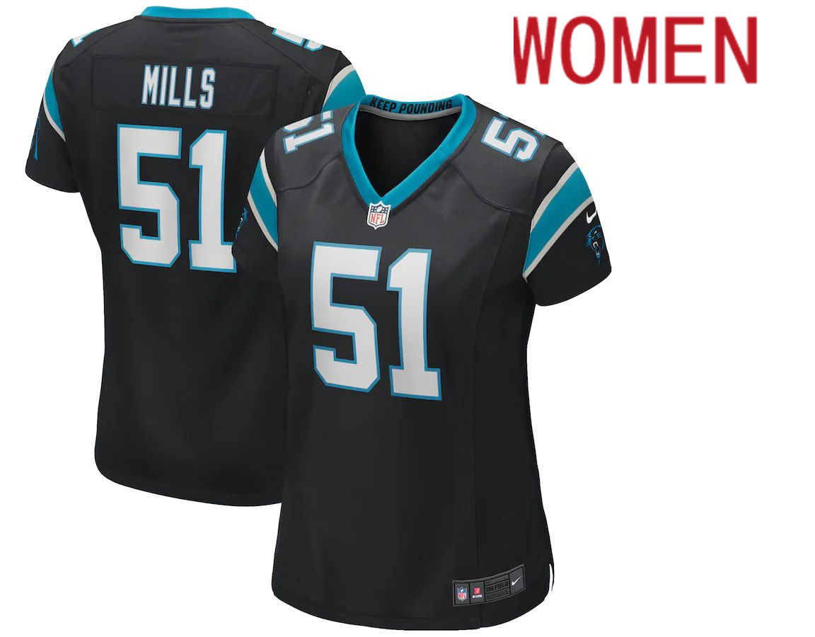 Women Carolina Panthers #51 Sam Mills Nike Black Game Retired Player NFL Jersey
